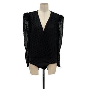 IORANE Tulle Bodysuit Swiss Dot Print Black Size 42  /‎ US Large